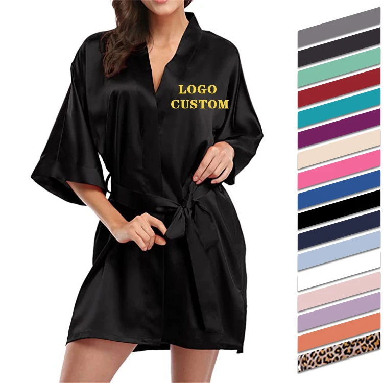 Женский Атласный халат цвета шампанского, женское однотонное Короткое Кимоно, сексуальный халат, шелковая пижама, атласный банный халат, атласный Халат
