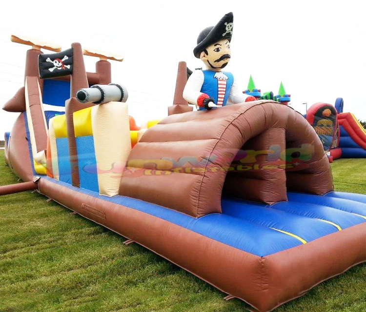 Bouncy castle slide combo parcours du combattant gonflable inflatable obstacle course pirate wholesale