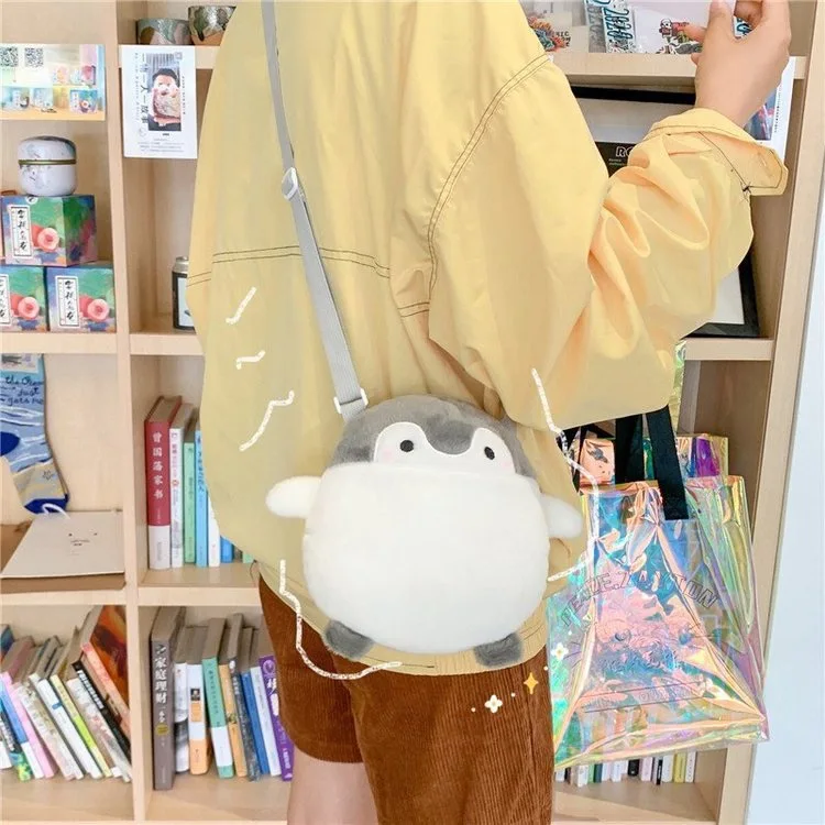 shoulder crossbody fur furry plush animal doll toy coin wallet Penguin handbag child kids women purse