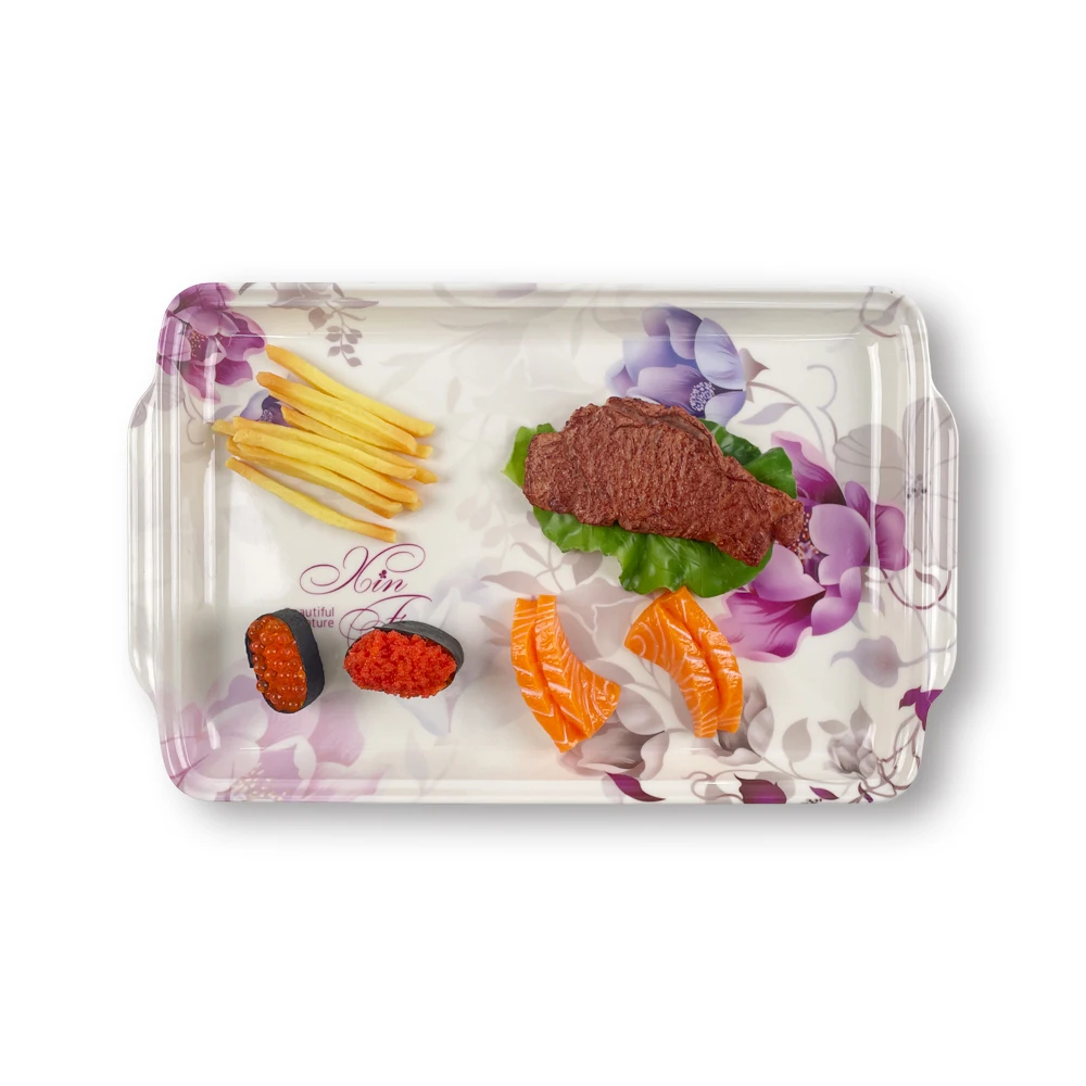 Wholesale New Design Purple Flower Melamine Serving Tray Food Fruits Plate Tea Coffee Trays