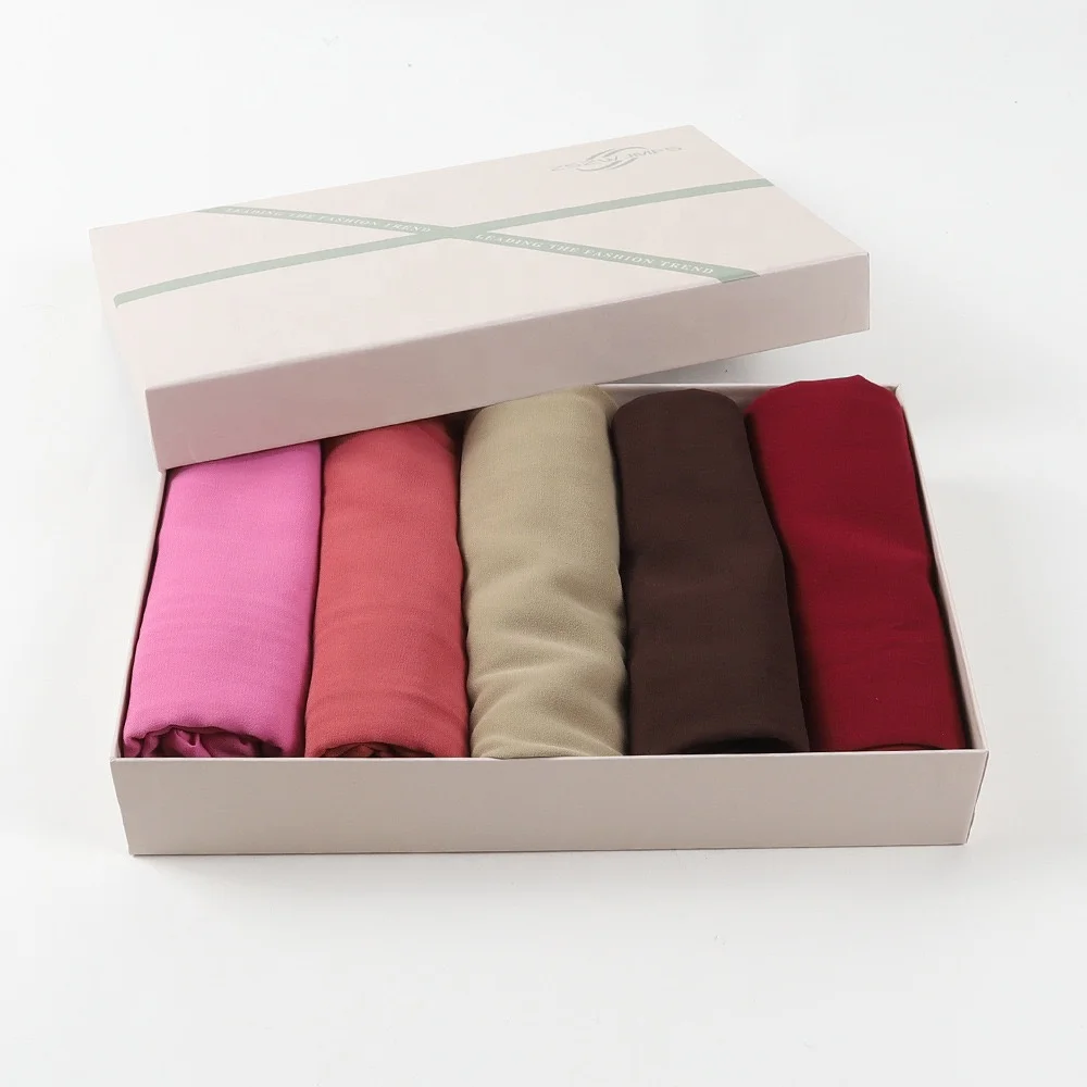 Zifeng OEM Bufandas Chinas 5 pc/set Paper Box Packing Boxes  Plain Chiffon Scarf