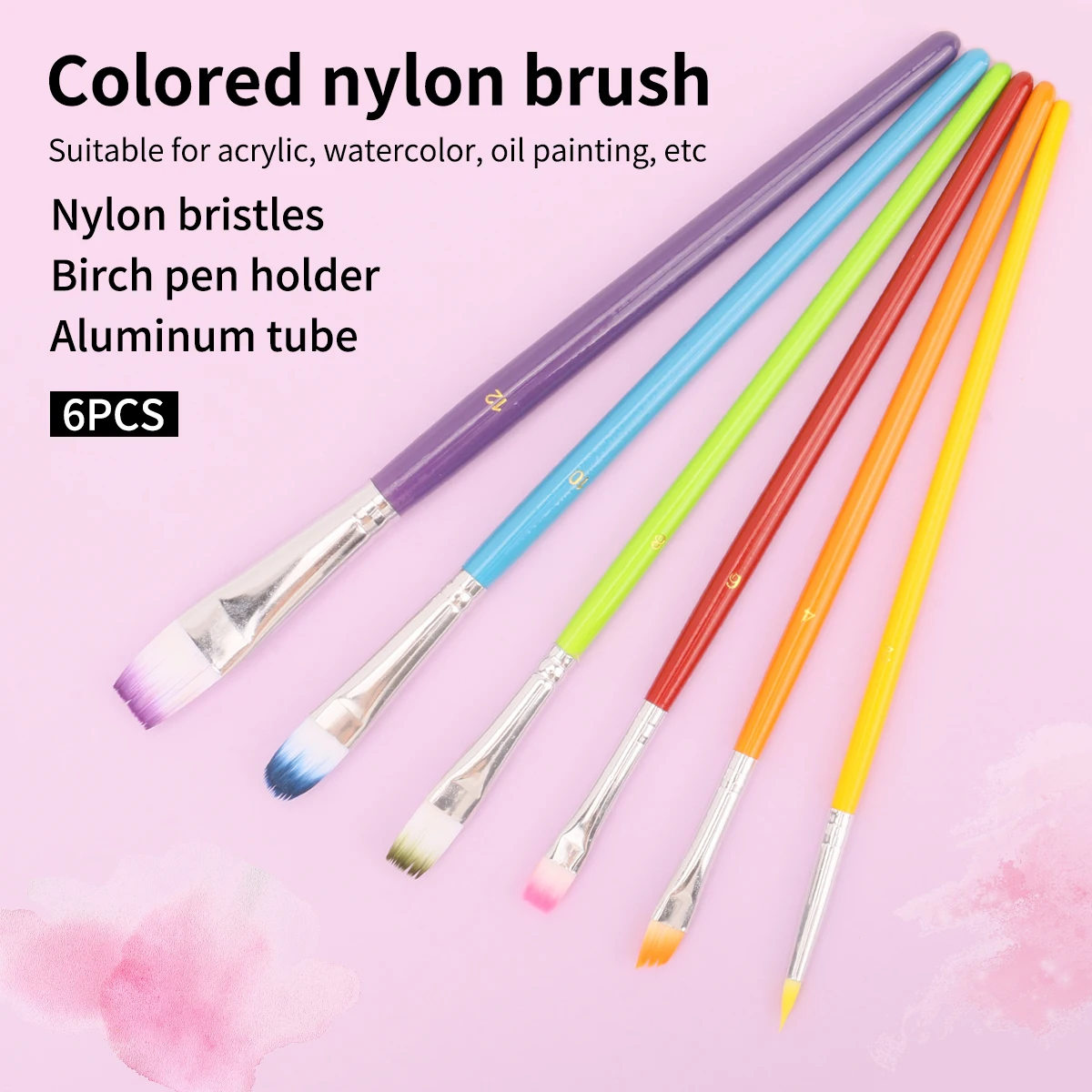 Opeth Art Brush Set 6pcs Acrylic Watercolor Colorful Graffiti Brush,Rainbow Pole Macaron Brushes Factory Wholesale