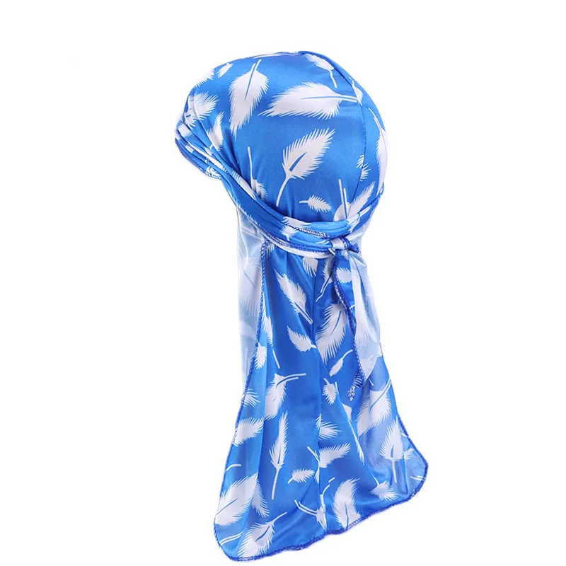 Factory Hot Sale Feather Style Hair Wave Headwrap Silk Polyester Motorcycle Biker Designer Durags For Men