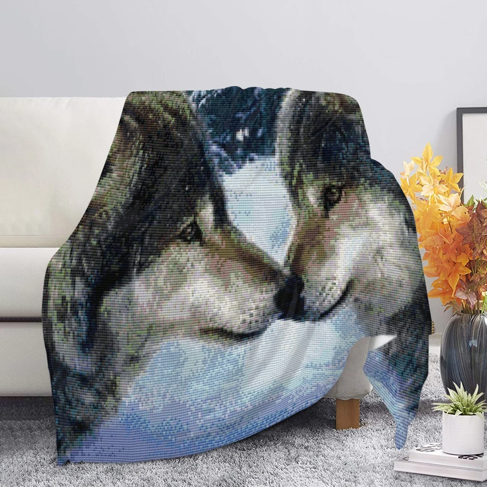 Custom Unique Blankets Soft The Comfy Mexican Wolf Starry Night Van Gogh Coral Fleece Blankets Animal Picture Blanket