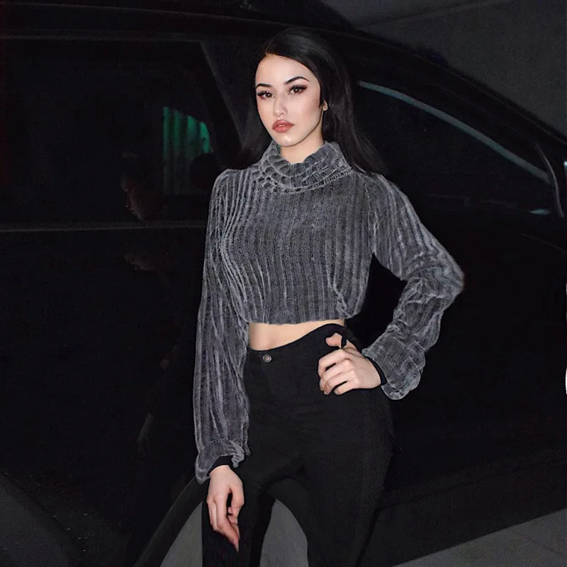 
wholesale newly autumn winter pullover women turtleneck sweatshirts crop tops sweaters 
