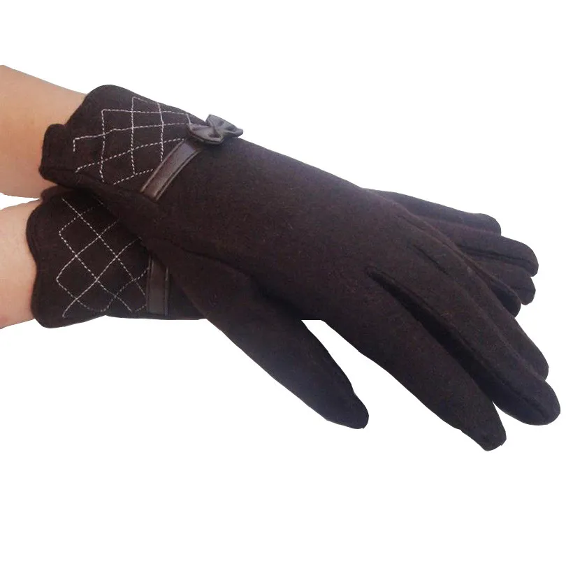 Women Winter Faux Fur Warm Glove Fashion Cashmere Leather Female Gloves Bow Butterfly Mittens