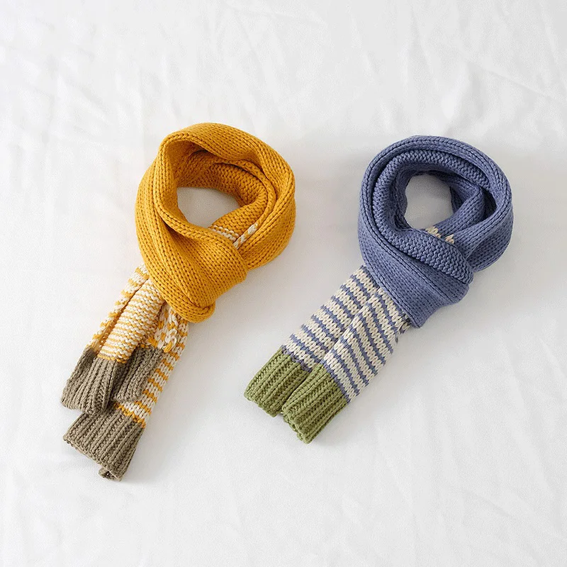 Новый Модный Цветной Простой корейский шарф для мальчиков и девочек мягкие теплые детские вязаные другие шарфы в полоску малышей
