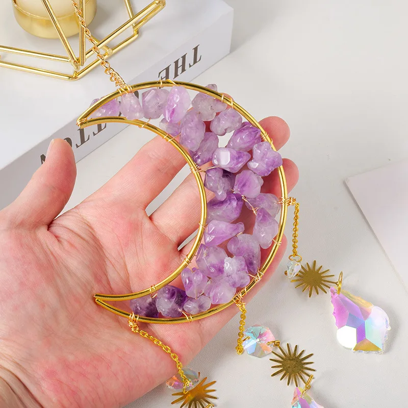 Hotsale Colorful Hanging Sun Catcher with Chain Pendant Ornament Crystal Balls Moon Dream Catcher for Window Home Garden