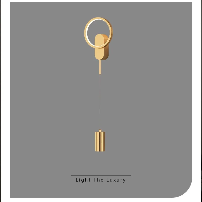 Modern Minimalist LED Wall Light Black Gold Bedroom Wall Lamp with Gold Backdrop for Hallway Living Room or Aisle