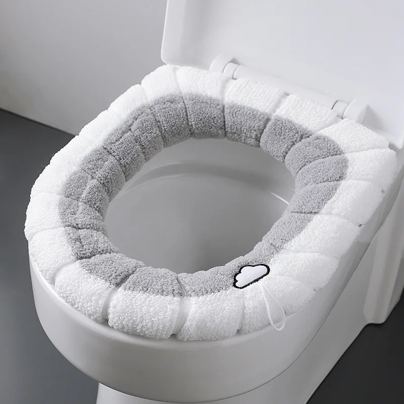 Soft Warmer Toilet Seat Cushion Cover Stretchable Washable Fiber Cloth Easy Installation Comfortable Toilet Lid Seat Cover