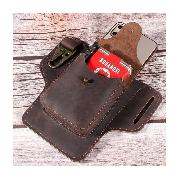 Тонкие мужские поясные сумки Humerpaul, Минималистичная сумка для телефона, винтажная кожаная сумка для бега, кожаный мужской кошелек для мобильного телефона