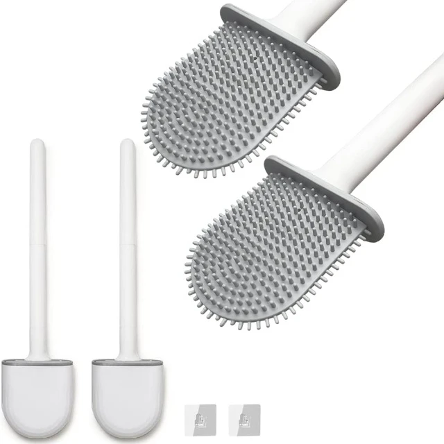Advanced Silicone Toilet Brush with Wall Mount Creative Clean Brush with Self Adhesive Base Toilet Brush for Bathroom-White