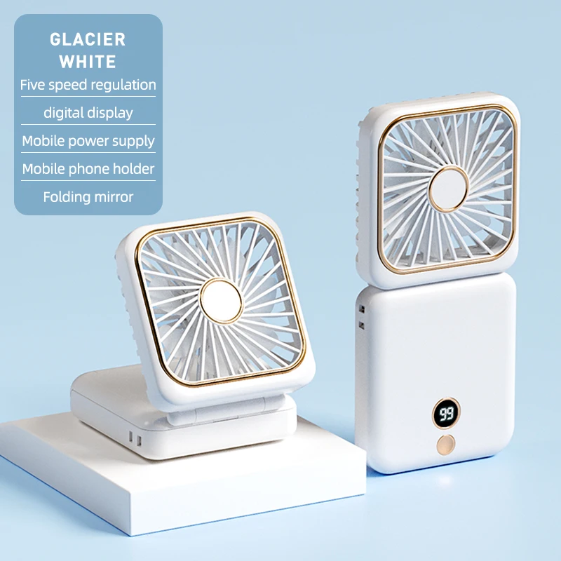 5000 мАч мини портативный вентилятор USB зарядка перезаряжаемый складной подвесной на шею с зарядным устройством и держателем телефона зеркалом