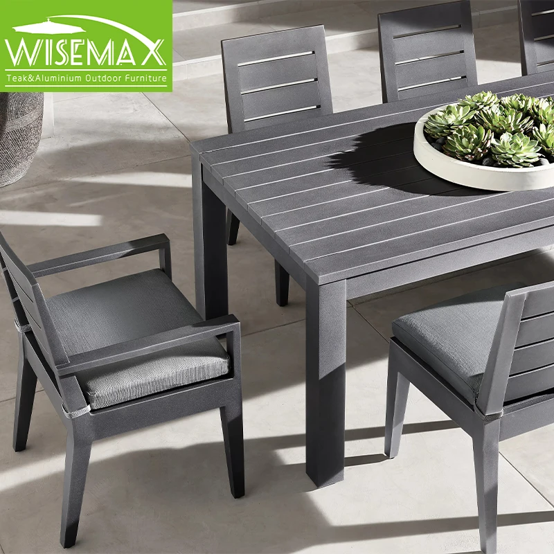 WISEMAX FURNITURE Nordic Style Outdoor Furniture Aluminum Frame Removable Seat Cushion Armrest Dining Chair for Balcony Patio