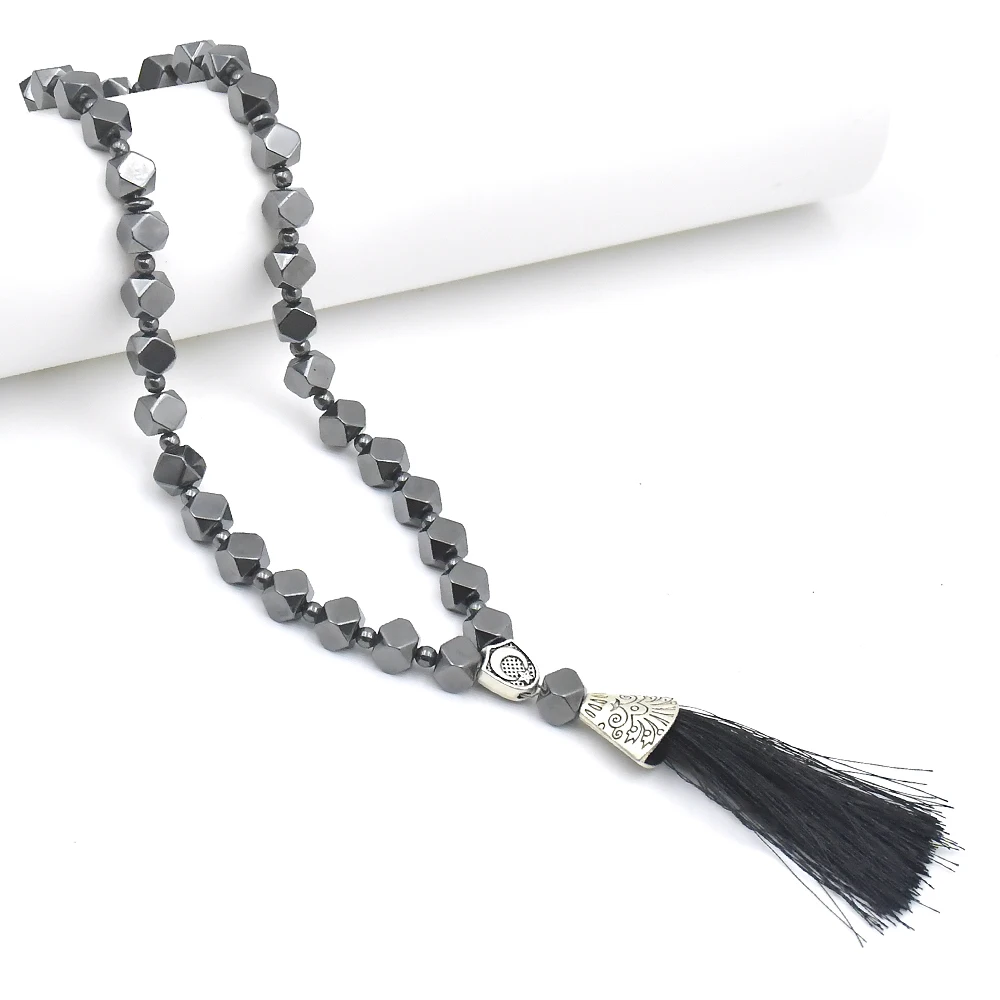Natural Hematite Faceted Distance 4mm Round Hematite Stone Beads Rosary Muslim Prayer Tassel Beads Bracelet Jewelry