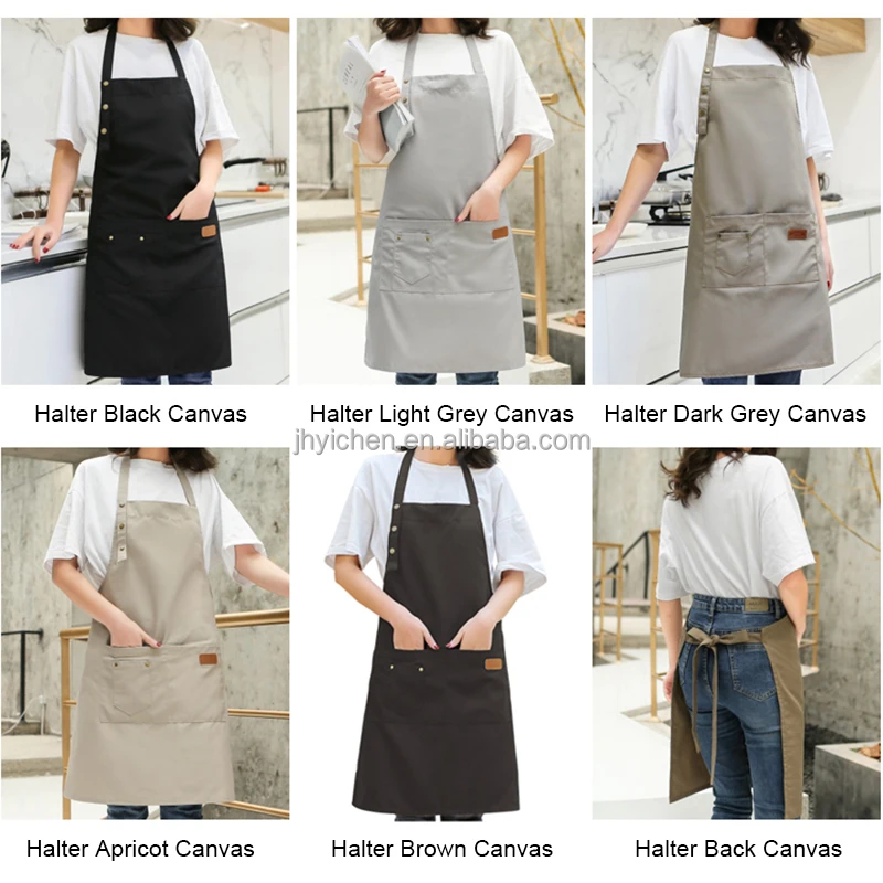 Fashion Halter Canvas Work Apron Kitchen Cooking Cleaning Apron Oil-resistant Custom Logo Housewarming Apron