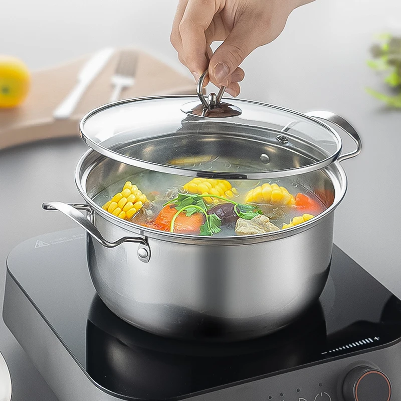 Quality assurance high quality stainless soup cooking pot with glass lid multi-function