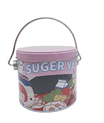 Hot sale Cute round tin can for candy/cookie customized metal can with handle