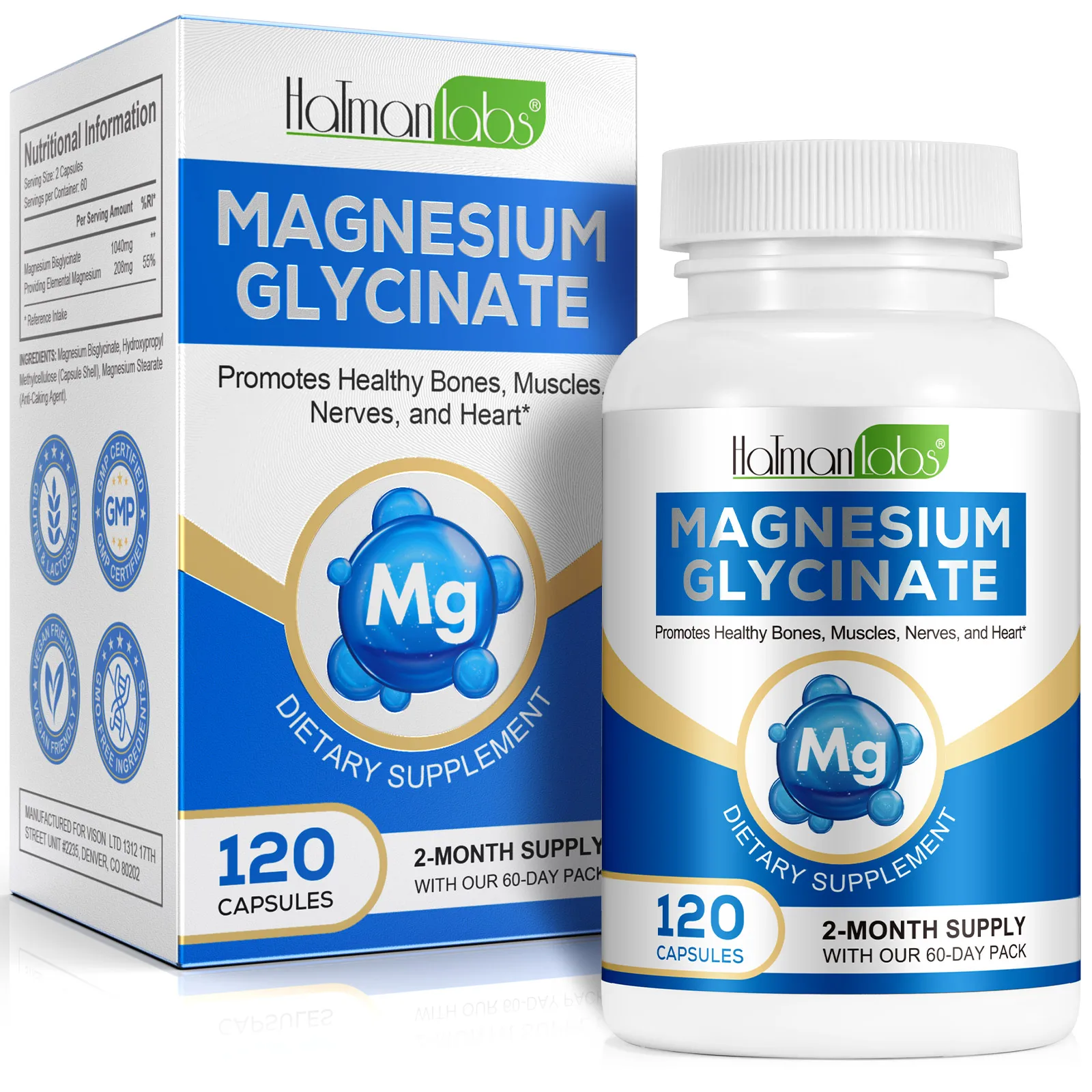 Hatmanlabs supports bone muscle nerve heart health magnesium glycinate supplement magnesium bisglycinate capsules