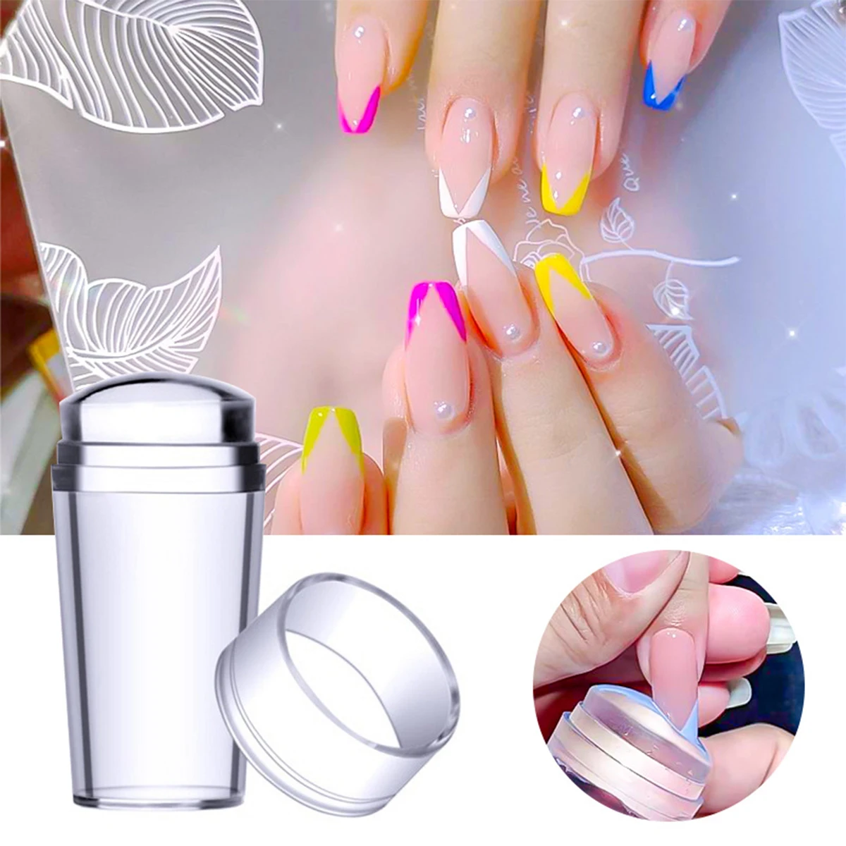 Dropshipping Service Clear Gel Diy Polish Plate Transparent Jelly French Stamper Head Scraper Set Silicone Nail Art Stamper