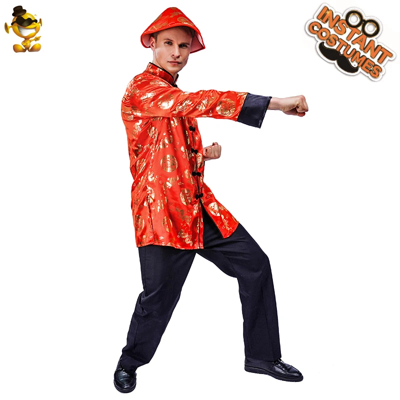 Adult Chinese Traditional Tang Outfit halloween Party Cosplay Red Tang Suit Costume for Men