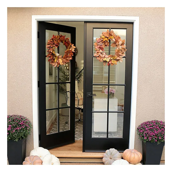 Aluminum wood clad safety glass french entry doors exterior