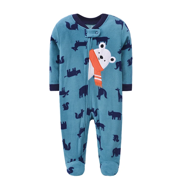 New Born Baby Cloth Winter Polar Fleece Rompers Baby Boy Girl Cartoon Foot Zipper One-piece Pajama