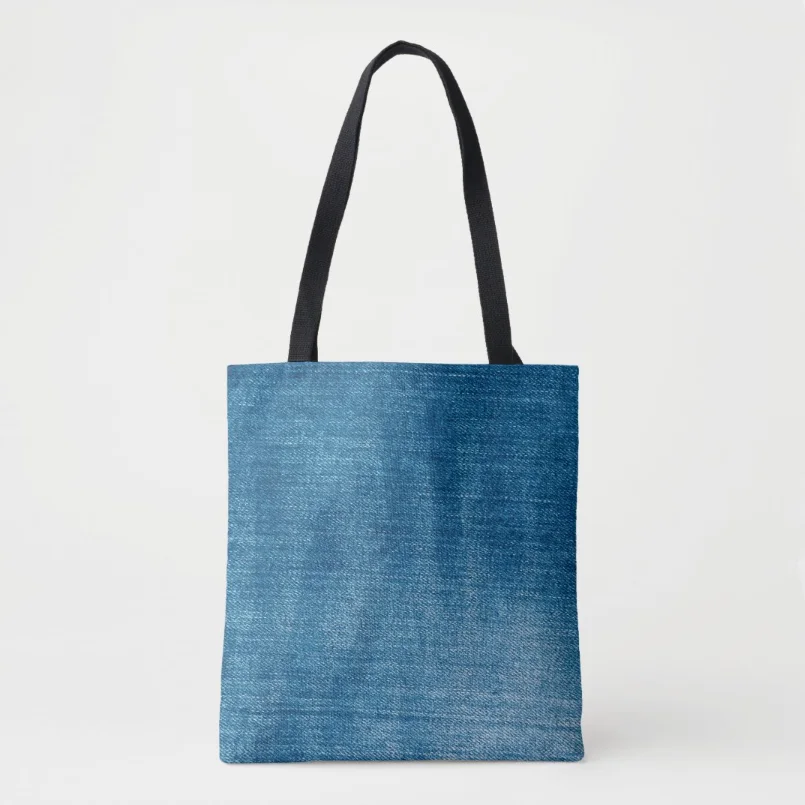 Custom Large Capacity Blue Denim Reusable Light Weight Jean Tote Shopping Bag