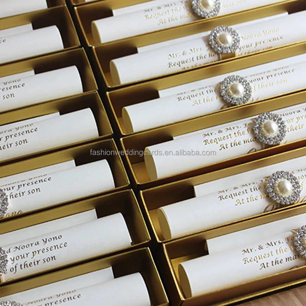 Elegant Artificial Wedding Scroll Invitation Card With Box And Buckle