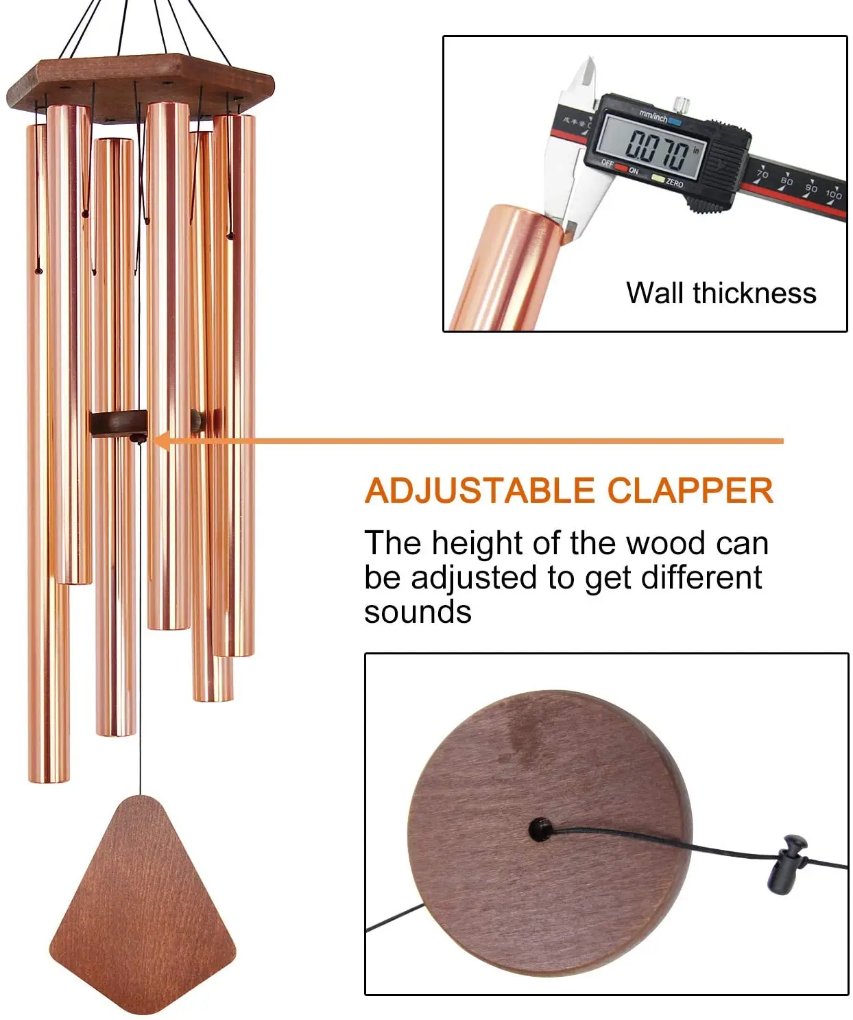 44in extra large music wind chime outdoor deep tone custom Aluminum six tubes Sympathy big music Wind chimes