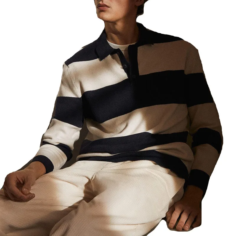 Custom Rugby Jersey Customized Logo Striped Design Long Sleeve Polyester Polo Tee Shirts For Mens