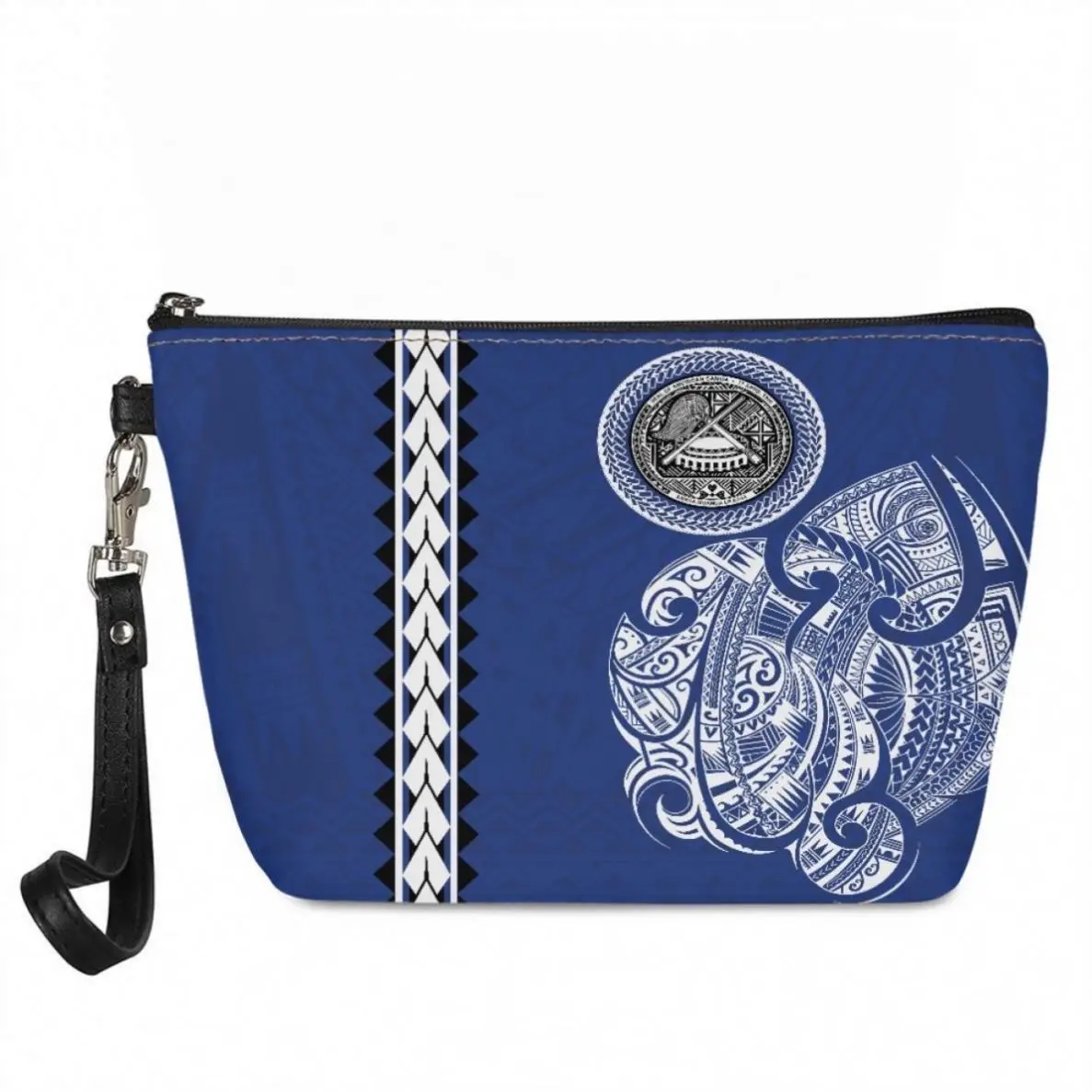 Drop Shipping Travel Cosmetic Bag With Zipper Polynesian Tribal Samoa Tattoo Wholesale Custom PU Cosmetic make up Bag cases 2023