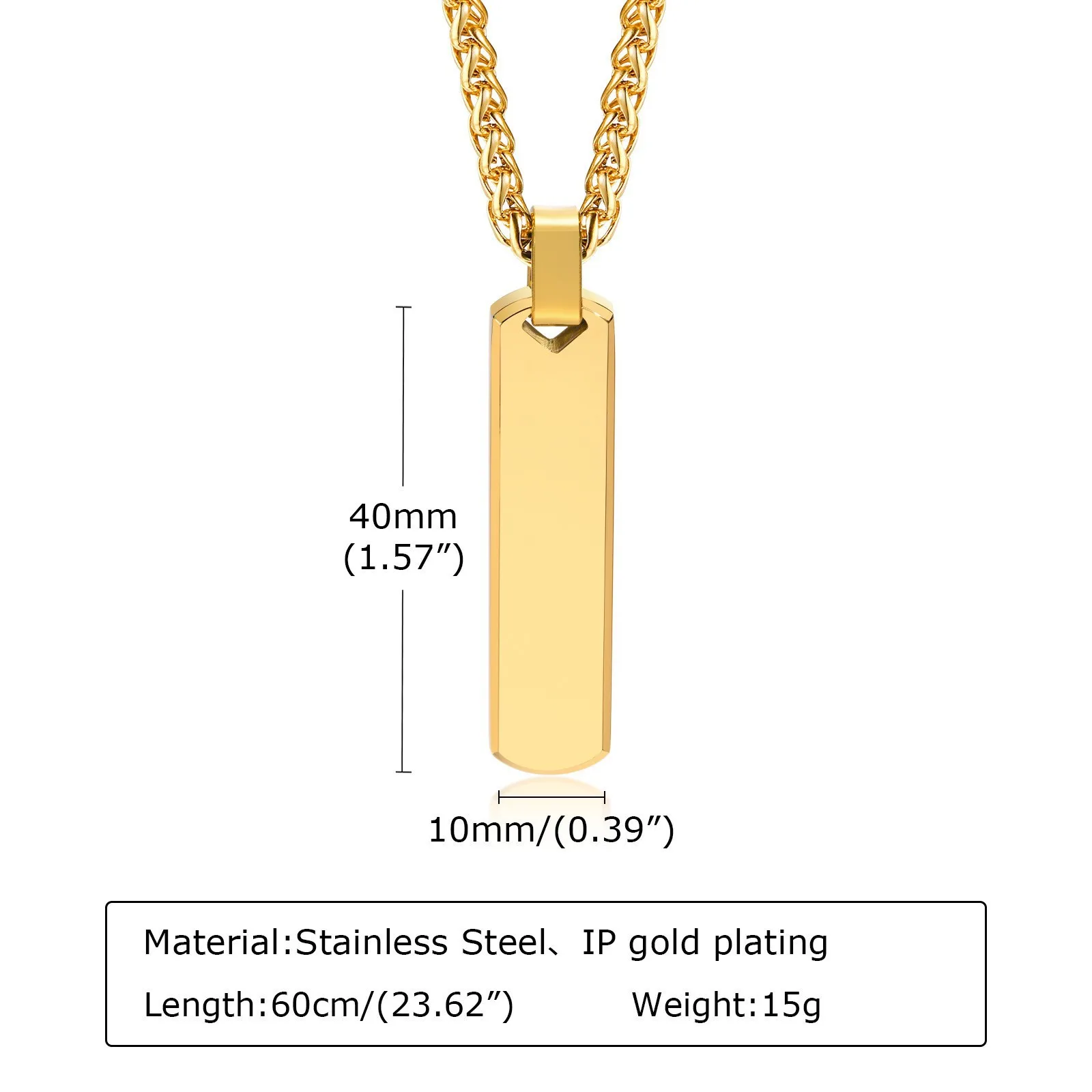 Mens Personalized Bar Necklace Stainless Steel Customized Engravable Vertical Bar Necklace Jewelry