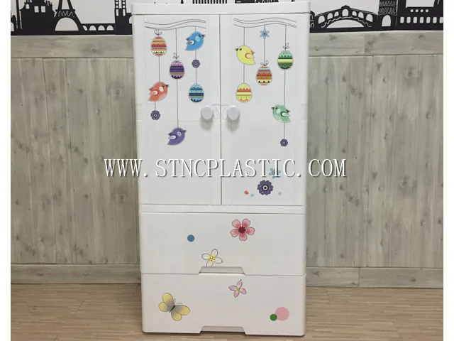 2 door kids lovely plastic bedroom clothes wardrobe 3 layer cupboard