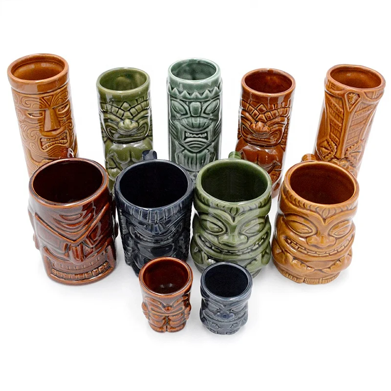Wholesale cheap custom Cocktail Bar Stocked Varied Designs Hawaii TIKI shot Cup Ceramic Tiki cocktail mugs
