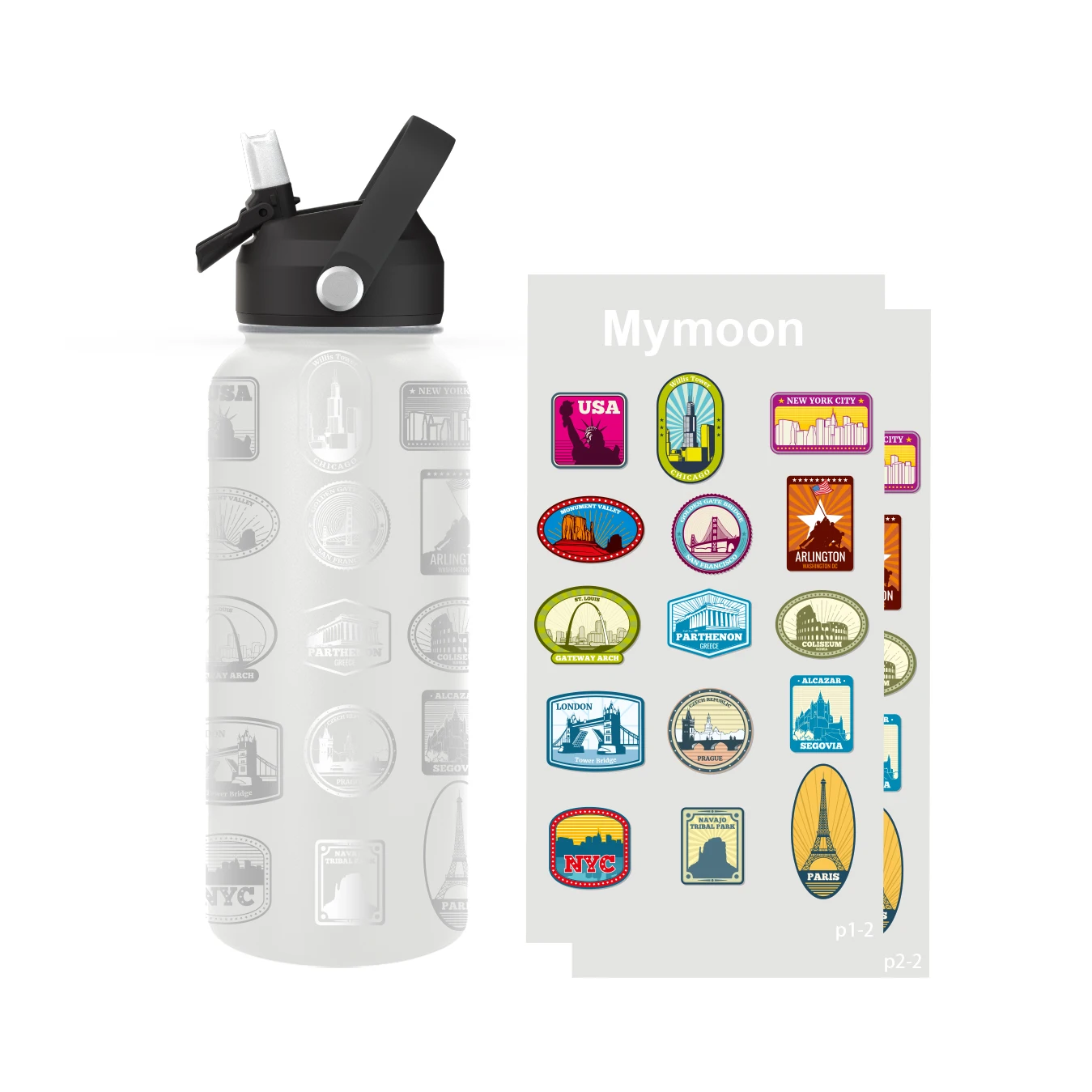 Laser Engraved National Parks Water Bottle with Sticker 32oz Insulated Water Bottle Travel Bucket List Bottle with Leak-Proof Li