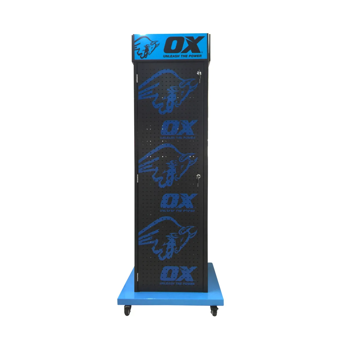 Cabinet Style 4-sided Display Metal Movable Floor Standing Pegboard Hardware Tools Stand Customized for Famous Brand
