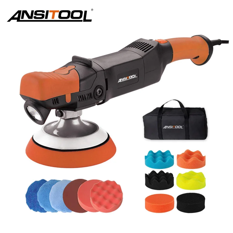 ANSITOOL High Quality 1200W 300-1800RPM DA Polisher For Buffing Wax With Built-in LED front headlights Car Polishing Machine