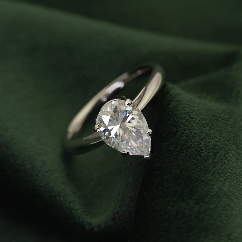 925 silver pear shape solitaire moissanite diamond ring