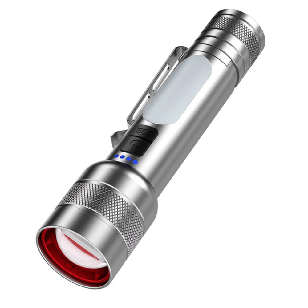 LED Flashlights Super Bright, High Lumen Rechargeable with COB Side Light & Clip Red Blue Flashing 6 Modes for Emergency Camping