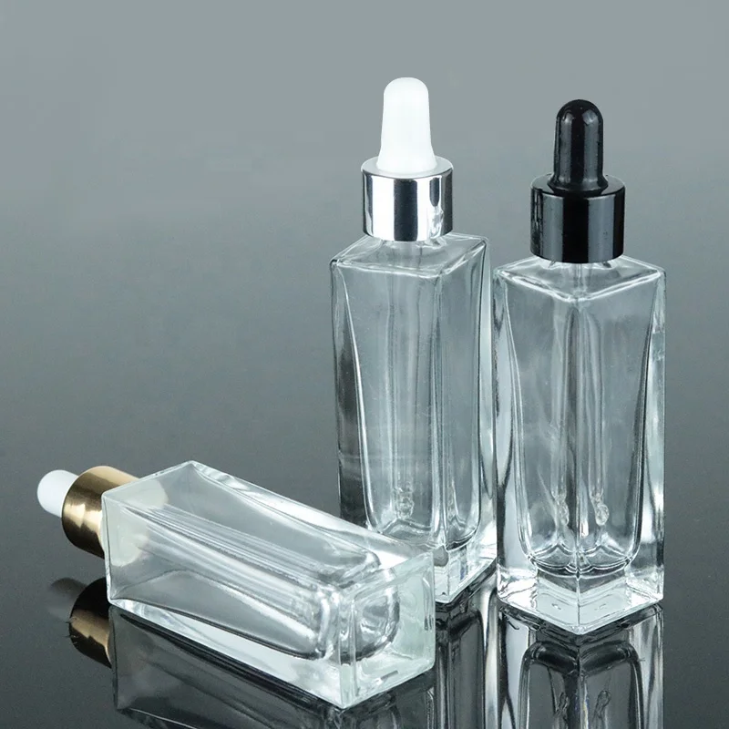 
1 oz 30ml Flat Shoulder Square Serum Dropper Bottle Rectangular Glass Bottle (GSA18) 