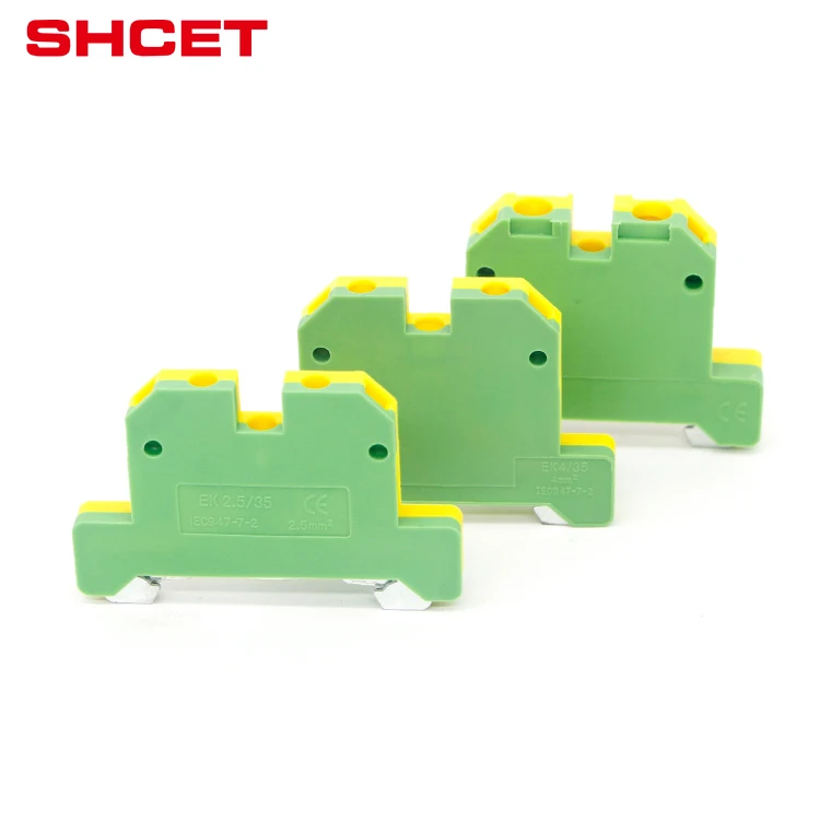 Sak Ek 2.5/35 grounding panel  wire connector  mounted spring terminal block green yellow