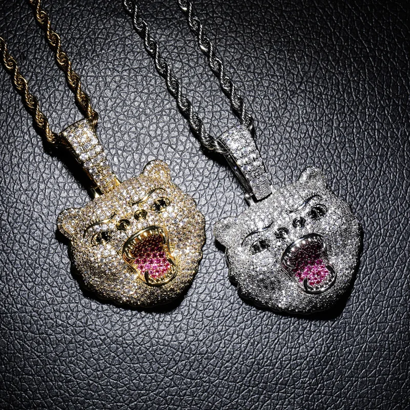 18K Gold Plated Bling Bling Full Iced Out Hip Hop Bear Pendant For Men