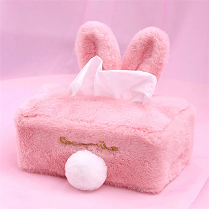 Kawaii Cute Portable Durable Room Rabbit Plush Car Home Square Tissue Box Paper Napkin Holder Case Cover