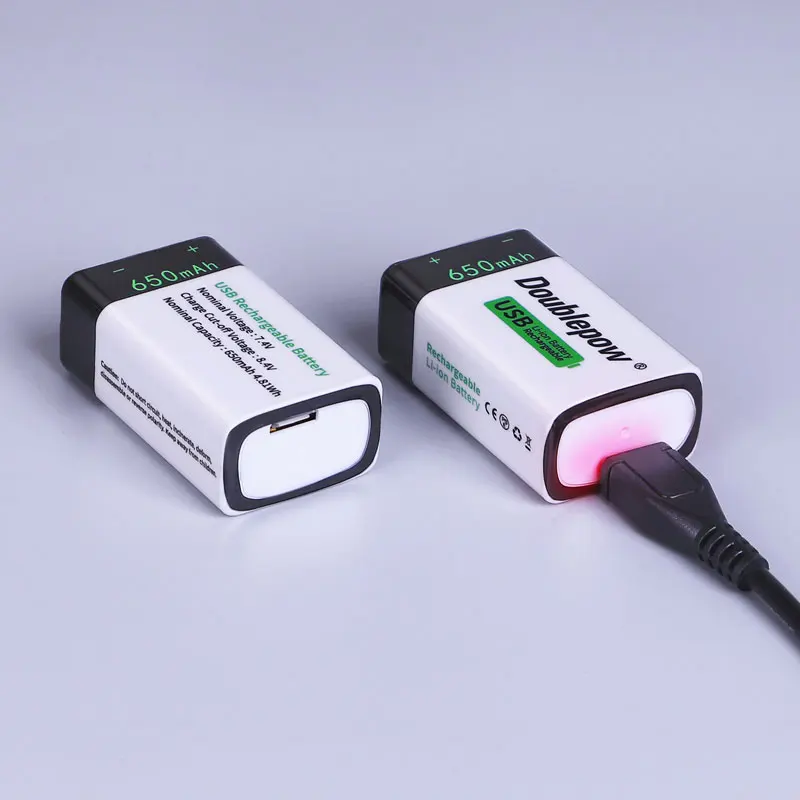 Doublepow 9V Micro USB Li-Ion Rechargeable 650mah 9V Battery packs For Home Appliances