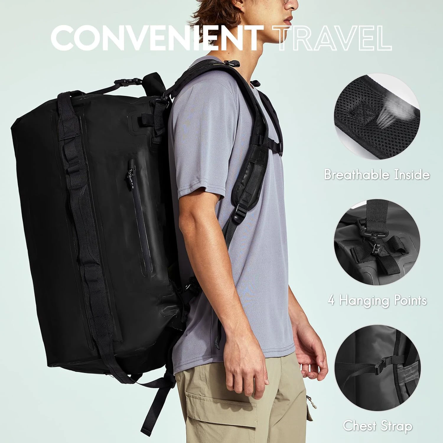 Large Waterproof Bag Travel Roll Top Dry Backpack Duffle For Kayaking Rafting Boating Swimming Camping Travel Gym Beach