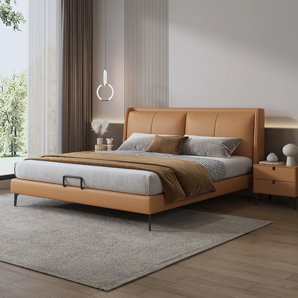 Итальянская современная простая кожаная двуспальная кровать 1 8 м с Индукционным освещением-мягкая мебель для спальни дома и коммерческого использования квартиры