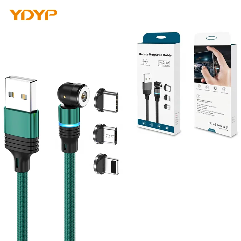 Free custom logo Strong Nylon USB for Android Cellphone LED Magnet 3 in 1 Magnetic Charging Cable with gift box