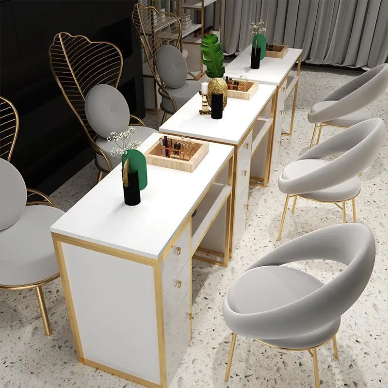 Nice Nails Bar Station Salon Furniture Wood Nail Tables Nail Desk Manicure Table with Chair