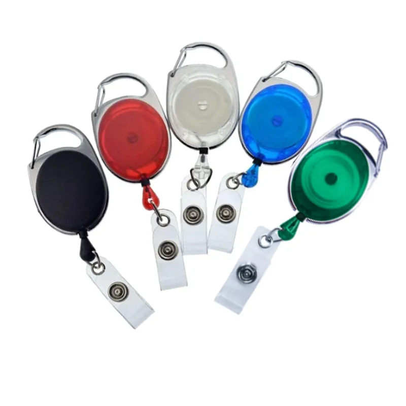Bestom 2120-7051 Clear Transparent Retractable Carabiner Badge Reel with Key Chain for Office Staff and Key